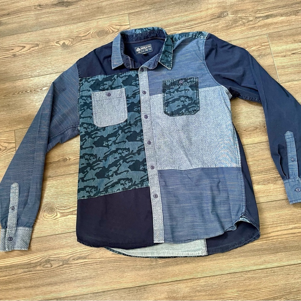 American Rag Multi-Blue Patchwork Shirt L - Picture 5 of 5